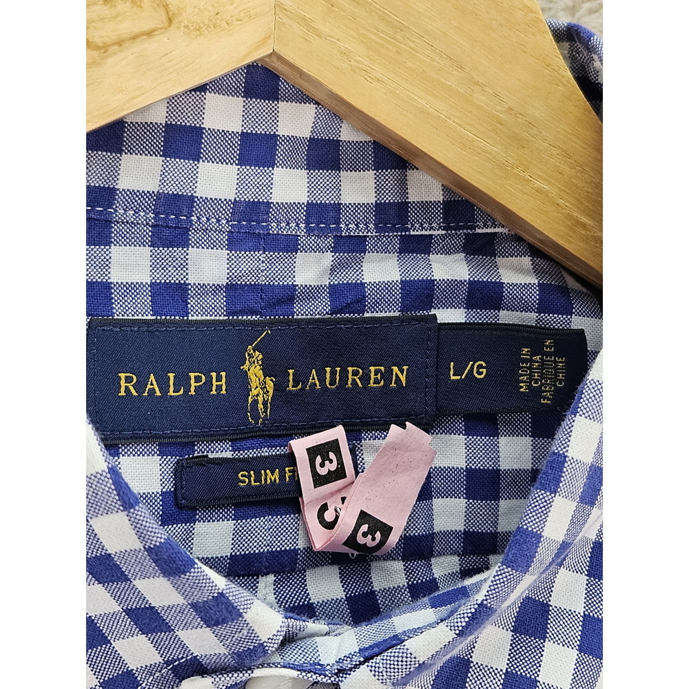 Ralph Lauren Slim Fit Gingham Oxford Shirt Plaid 100% Cotton Dress Shirt - Picture 2 of 10